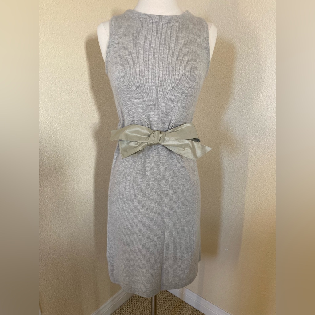 Nwt J. Crew Collection Light Gray 100% Cashmere Dress Sleeveless Bow Size Xs